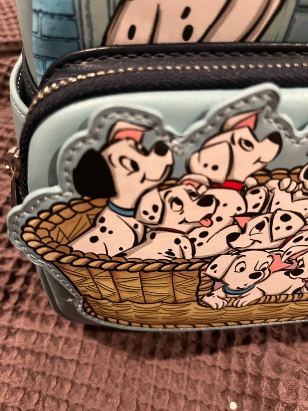 Disney Light Blue 101 Dalmatians Puppy Basket Mini Backpack Loungefly rare